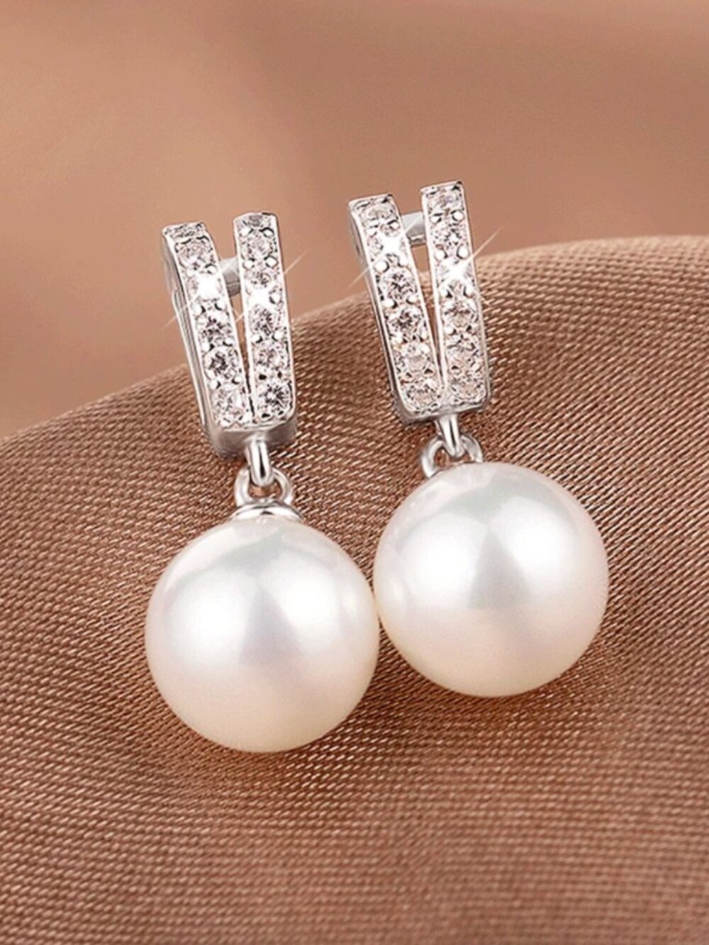NEW 18k White Gold Diamond Pearl Earrings Pearl Drop Earrings